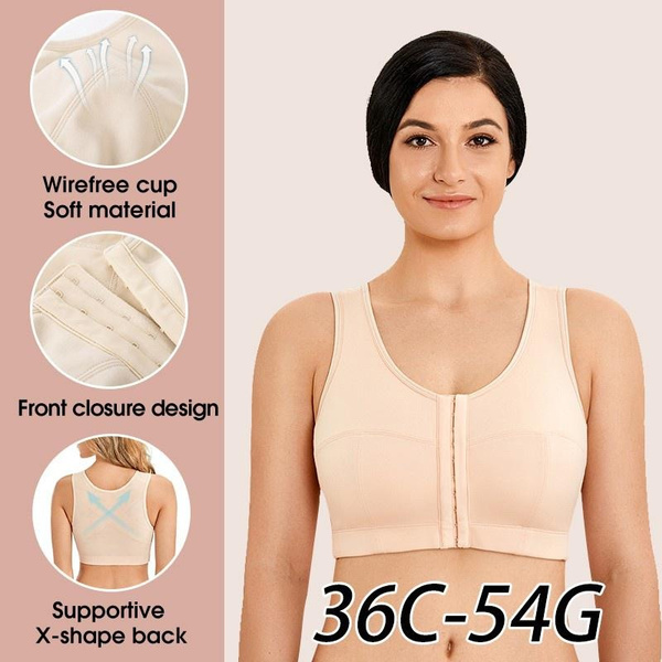 LAUDINE Women's Full Figure Wire Free Back Support Posture Bra Front Closure