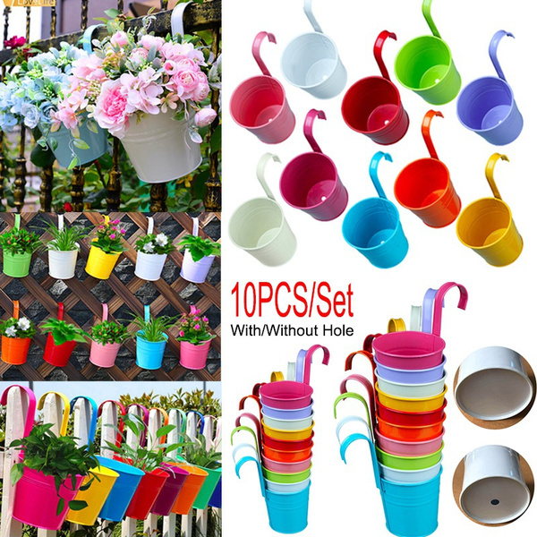 10Pcs/set Colorful Iron Pastoral Balcony Pots Planters Wall Hanging