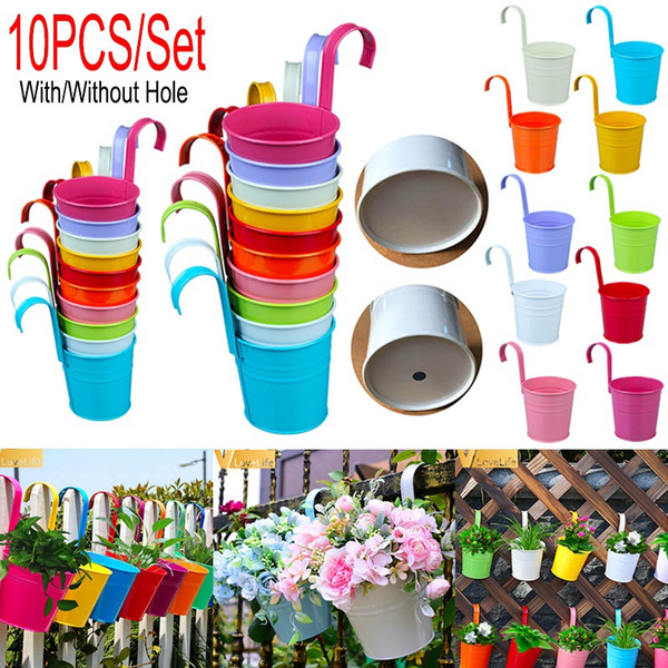10Pcs/set Colorful Iron Pastoral Balcony Pots Planters Wall Hanging