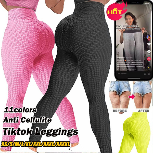 Womens Honeycomb Anti-Cellulite Sexy Textured High Waist Butt Lift Gym  Leggings