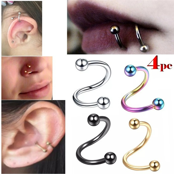 4PC 16G Titanium Spiral Twist Ear Cartilage Helix Tragus Piercing Nose Ring  Lip Eyebrow Belly Piercings Sexy Women Jewelry