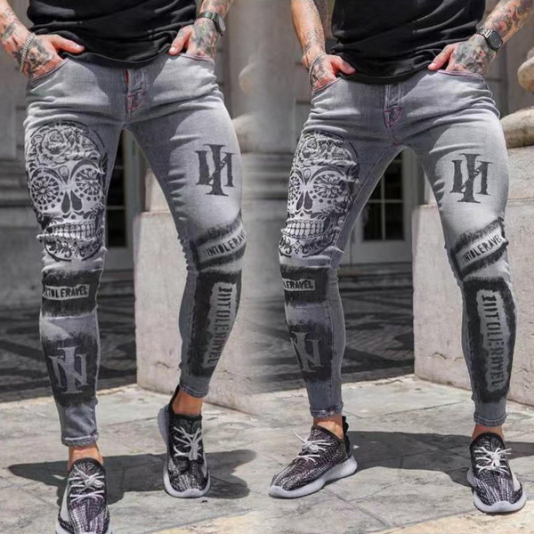 Fashion Men's Spray Painting Print Skinny Jeans Streetwear Strengthy Men's  Trousers Outfits | Wish