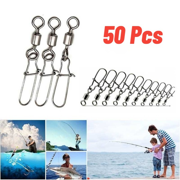50 Pcs Pike Fishing Accessories Connector Pin Bearing Rolling Swivel  Stainless Steel Snap Fishhook