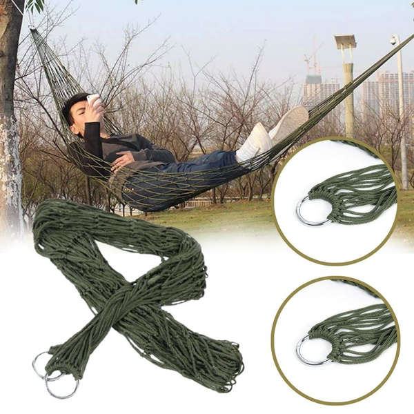 Hanging Sleeping Net Bed, Backyard Hanging Net Bed For Adults & Small Kids,  Outdoors Single Camping Hammock For Sleeping, Nylon Netting, Large Straps,  Double Rope, Lightweight & Mosquito Free Mesh Camping Hammock