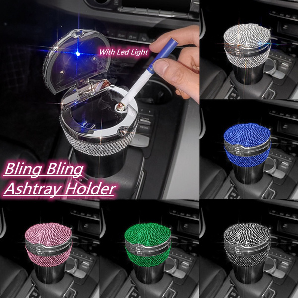 Bling Bling Led Ashtray Holder with Lid, Crystal Smokeless Ashtray