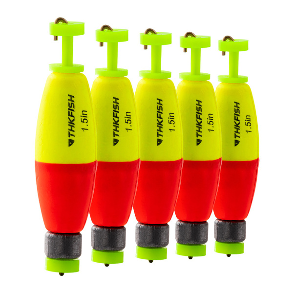 THKFISH Fishing Bobbers 5PCS EVA Foam Floats Red/Yellow Snap-On Spring Fishing  Buoy Weighted Snag On Cigar Float for Crappie