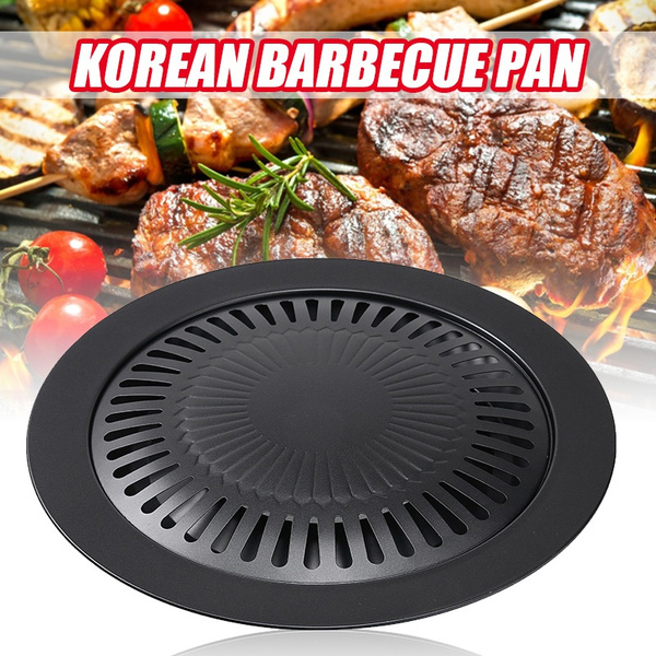 1PC New Round Iron Korean BBQ Grill Plates Barbecues Non-stick Cooking Pan  Holder Set