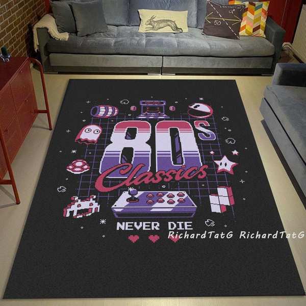80s Classic Arcade Video Game Rug, Gaming Never Die, Games Room