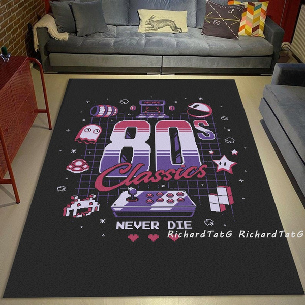 80s Classic Arcade Video Game Rug, Gaming Never Die, Games Room FLoor  Carpet Decor Home Decor Rug Floor Mat Fashion Carpet Soft Doormat Rugs for 