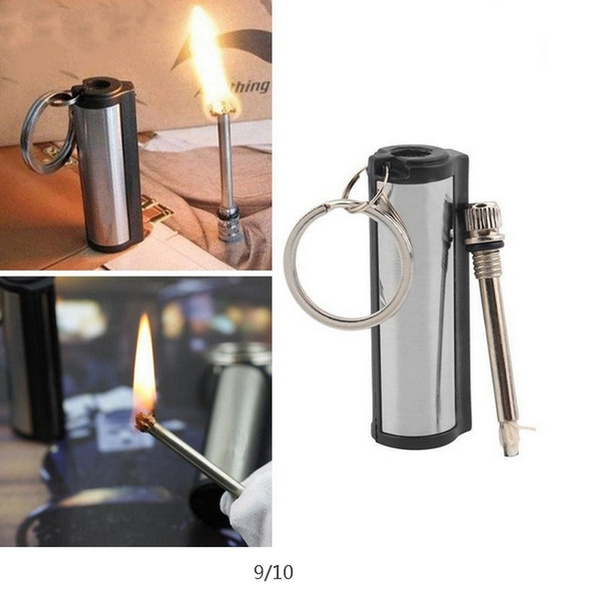 NEW Permanent Match Lighter Waterproof Stainless Steel Square Keychain