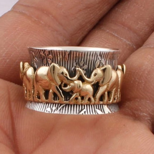 Buy Kaamastra Vintage Tribal Gold Metal Punk Elephant Ring for Women at  Amazon.in