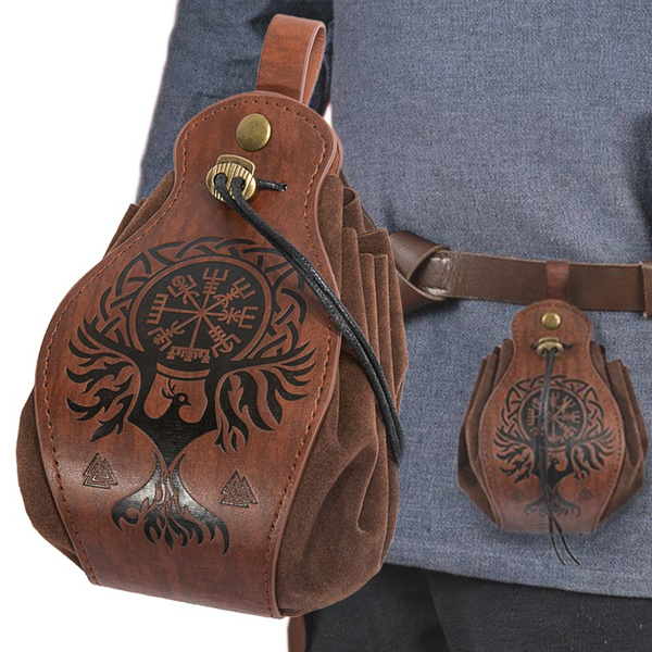 Medieval Leather Pouch Portable Drawstring Purse Renaissance