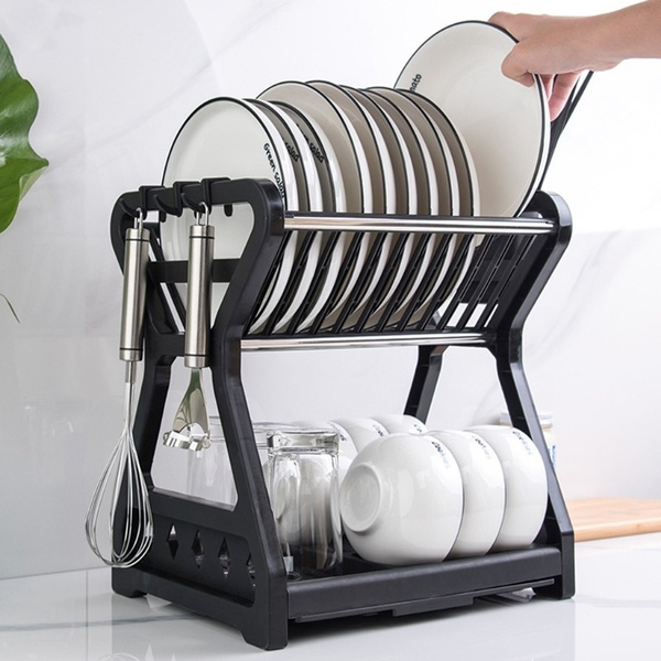Larger 2Tier Dish Drying Rack for Kitchen Counter Over The Sink Double-Layer  New