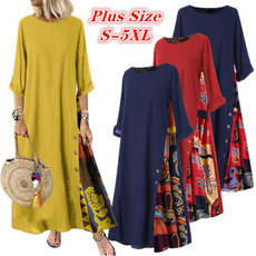 Plus Size, print dress, Sleeve, long dress