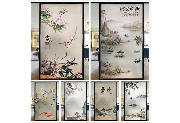 Chinoiserie Static Glass Stickers Opaque Frosted Home Window Films  Decorative