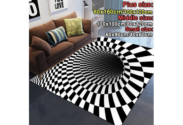 3D Bottomless Hole Optical Illusion Area Rug Carpet for Living Room Swirl  Round Grid 3D Illusion