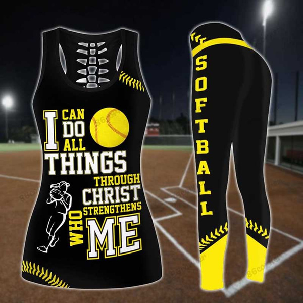 Softball I Can Do All Things Legging and Hoodie Set Lady Stretches Gym