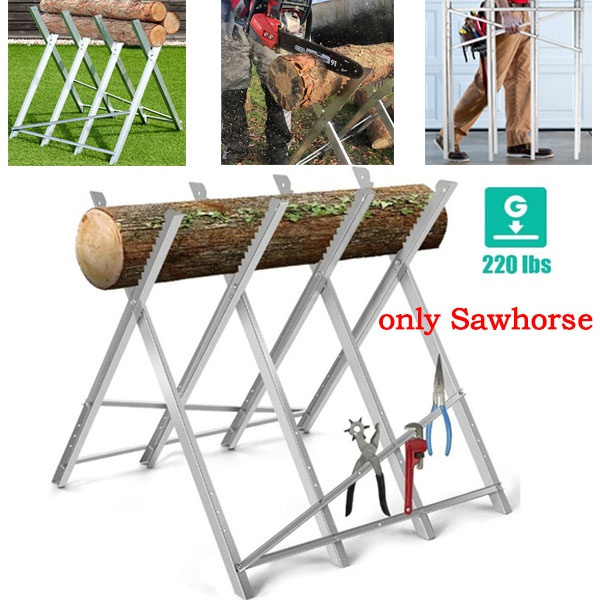 Portable Folding Sawhorse, Adjustable Steel Sawbuck for Firewood, Heavy