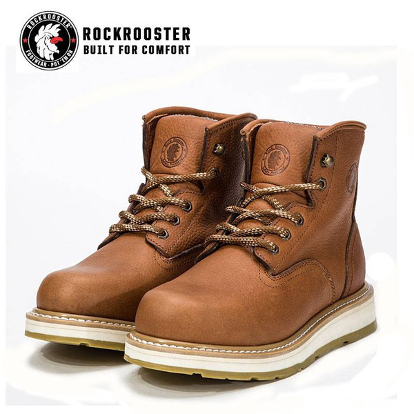 ROCKROOSTER Work Boots for Men Soft Moc Toe Arch Support Wedge Sole ...