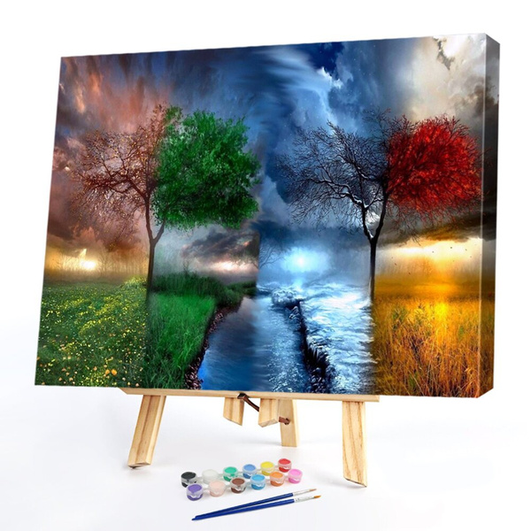 Acrylic Tree Painting by Numbers for Adults, Kits on Canvase Wall  Decoration