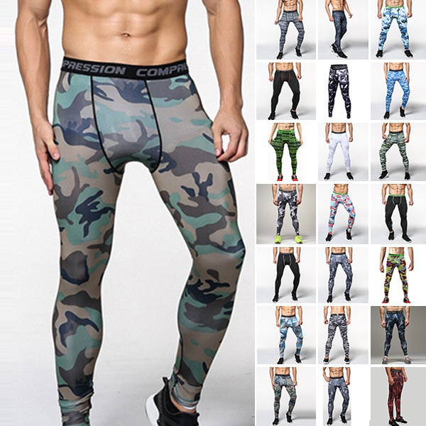Men's Running Camo Compression Leggings Base Layer Fitness Jogging Trousers  Tights Sport Training Gym Wear Pants