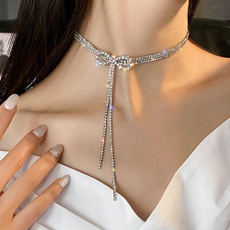 rhinestonechoker, Chain, women necklace, tasselnecklace