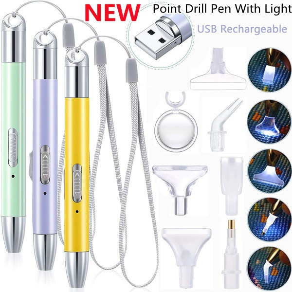 NEW 7pcs heads/set 5D Diamond Painting LED Light Pen,2 Light Modes Point  Drill Tool Pen Kit for DIY Diamond Art Crystal Accessories