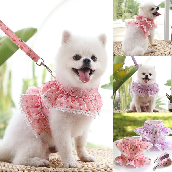 Chest Straps Traction Dog Dress with Harness D-Ring Puppy Pet Clothes  Outfit Shirt Flower Costume for Small Dogs with Leash | Wish