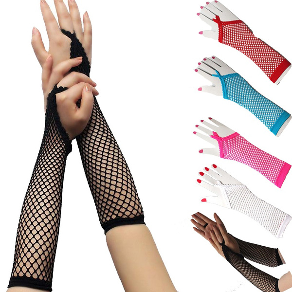 Women Fishnet Fingerless Gloves Punk Girl Lace Mittens Net