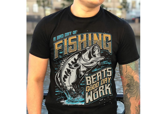 Men's Funny Fishing T Shirt Bad Day Fishing Shirt Beats Good Day