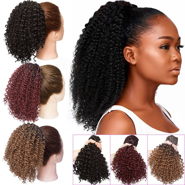 8inch Afro Kinky Curly Ponytail Hairstyles Hair Pieces Clip In Hair  Extensions Curly Hair Bun For Women Black Brown Wine Red | Wish