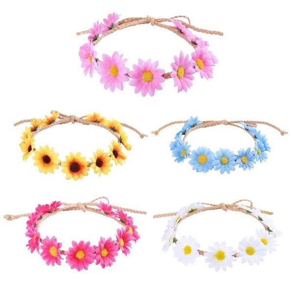 S-TROUBLE Sunflower Garland Floral Wreath Woven Daisy Headband for Women Female Girls Hat Hair Decorative Accessories
