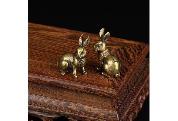 1 Pair of Antique Rabbit Ornaments Brass Rabbit Statues Vintage Animal  Figurines Tea Pet 