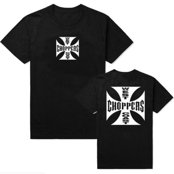 Summer Printed West Coast Choppers Iron Cross T Shirt Black