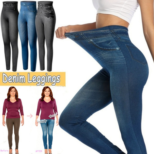 The New Skinny Leggings for Women Denim Jeans Look Pants with Pockets Slim  Fit Totally Shaping Pull-on Jeggings Fitness Plus Size Leggings