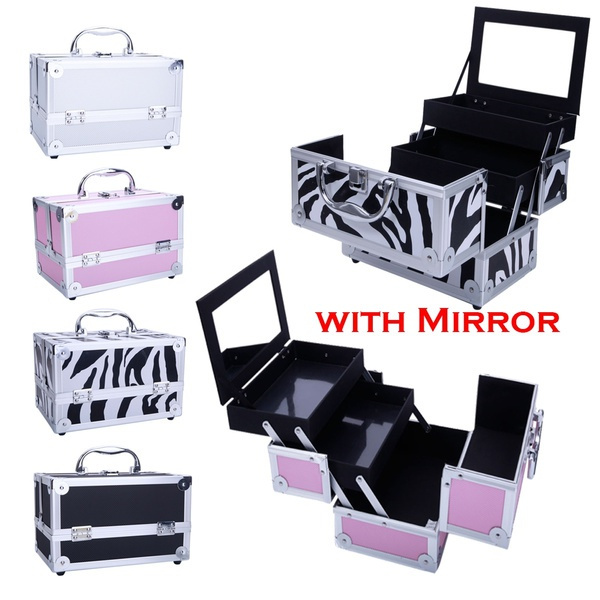 Aluminum Makeup Train Case Jewelry Box Cosmetic Organizer with Mirror  9\