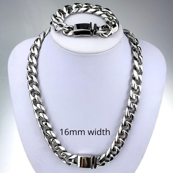 Men's Solid Curb Chain Necklace/Bracelet Set Stainless Steel