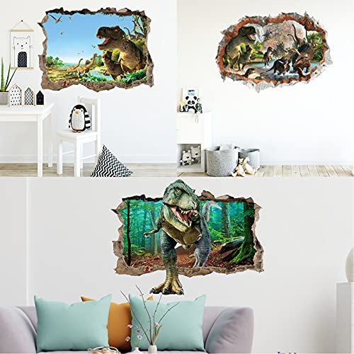 Self-Adhesive Broken Smashed Dinosaur Decorative Mural for Boys Bedroom Baby Kids Nursery DILIBRA 3D Cracked Large Dinosaur Wall Sticker Crack Hole Forest Dinosaur Wall Decal 
