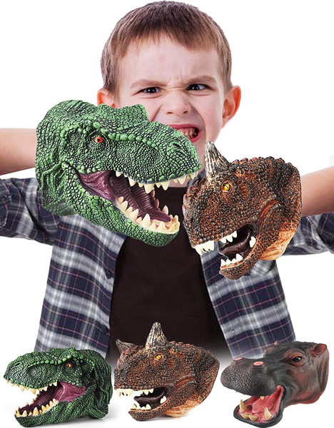 Dinosaur Hand Puppets Head for Kids,Soft Rubber Dino Gloves Toys Set ...