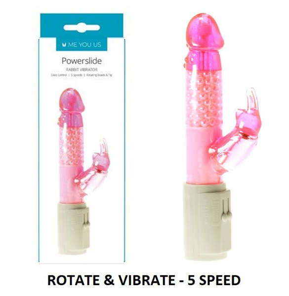 Powerslide Rabbit Vibrator Pink 5 Speeds Rotates & Vibrates Dual  Stimulation