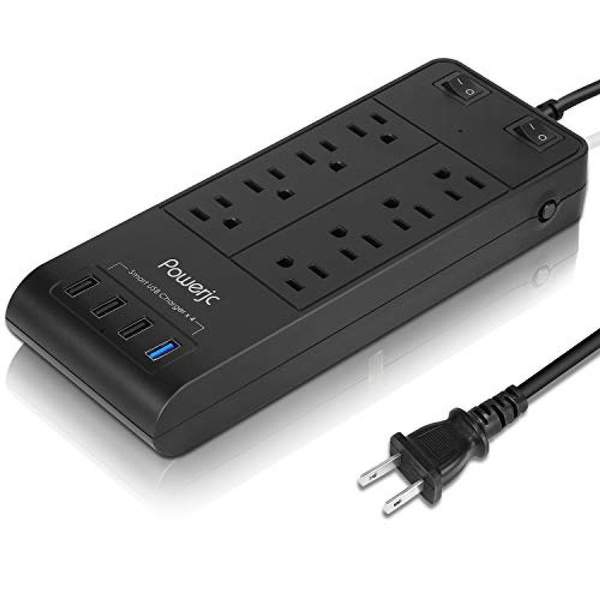 Powerjc Power Board Extension Cord Power Socket 8AC Port QC3.0 USB Fast