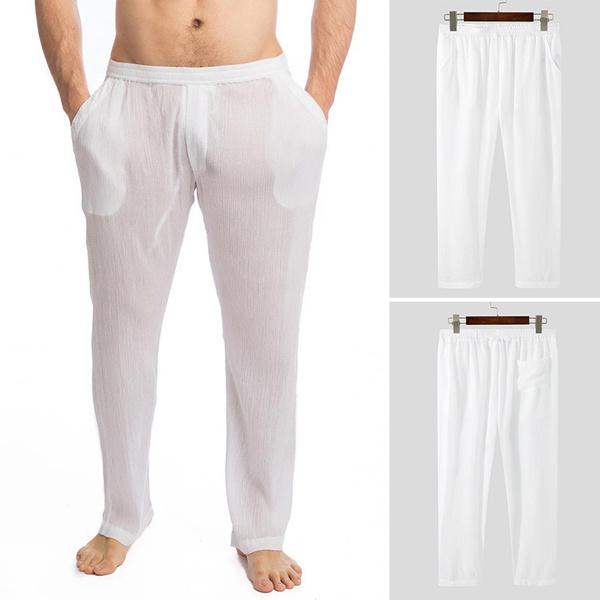 S 5XL Mens Mesh Pajamas Pants Sheer Underwear Trousers Wide Leg Bottoms Sleepwear