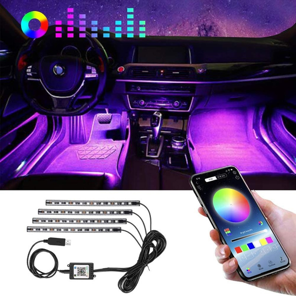 New Car Led Strips Lights 36/48/72 RGB LED Foot Lamp Atmosphere Lamp12V Auto  Interior Decorative Light with USB Bluetooth APP Controller and Smart USB  Port