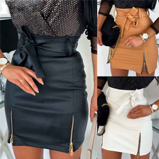 Women, summer skirt, high waist, leather