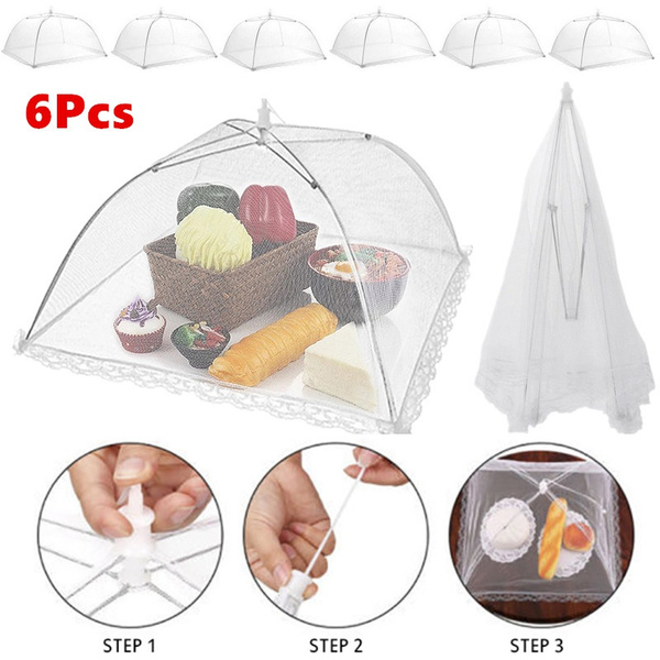 Umbrella Food Cover 6pcs Large Pop-Up Mesh Screen Food Cover Tent Umbrella  Reusable and Collapsible Outdoor Picnic Food Covers Mesh Food Cover Net 