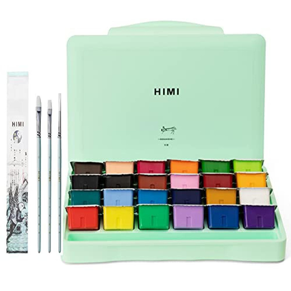 HIMI Watercolor Paint Set Gouache Gwash Paint 24 Colors x 30ml Palette + 3 Paintbrushes Gash