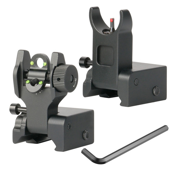 Patent Protection-New ZONGER Flip Up Sight Low Profile Iron Sight with Red and Green Dot for Picatinny Weaver Rails Fiber Optic Flip Up Sights Front and Rear Sight 