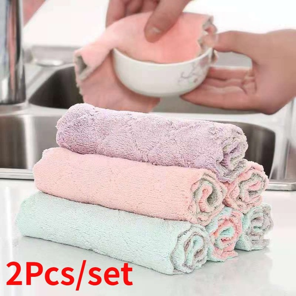 Absorbent Coral Velvet Kitchen Towels - Reusable, Nonstick, Fast