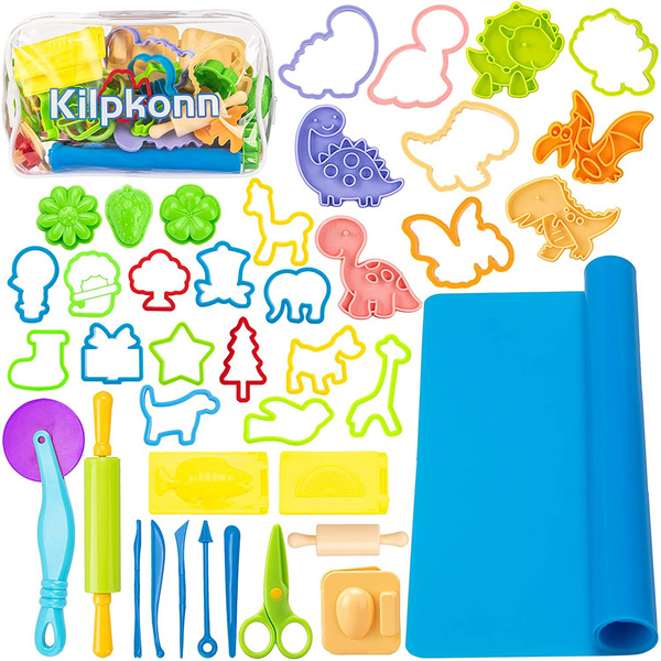 Kiddy Dough Tool Kit for Kids - Party Pack w/ Animal Shapes - Includes 24  Colorful Cutters, Molds, Rollers & Play Accessories for Air Dry Clay & Dough