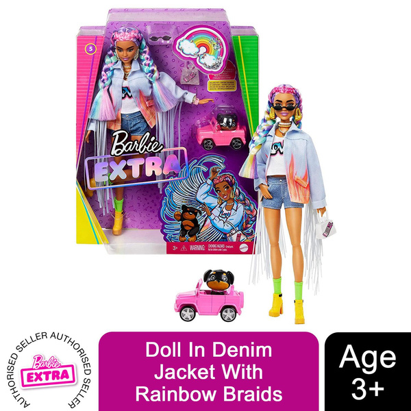 Barbie Extra Doll in Denim Jacket with Rainbow Braids | Wish